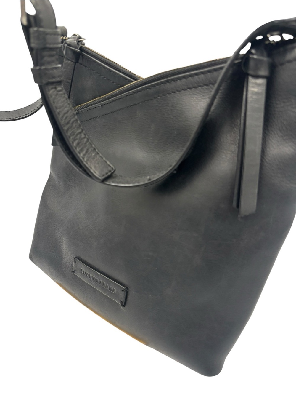 Lucky Brand Black Leather Asymmetrical Zip Crossbody Shoulder Bag - Picture 4 of 10